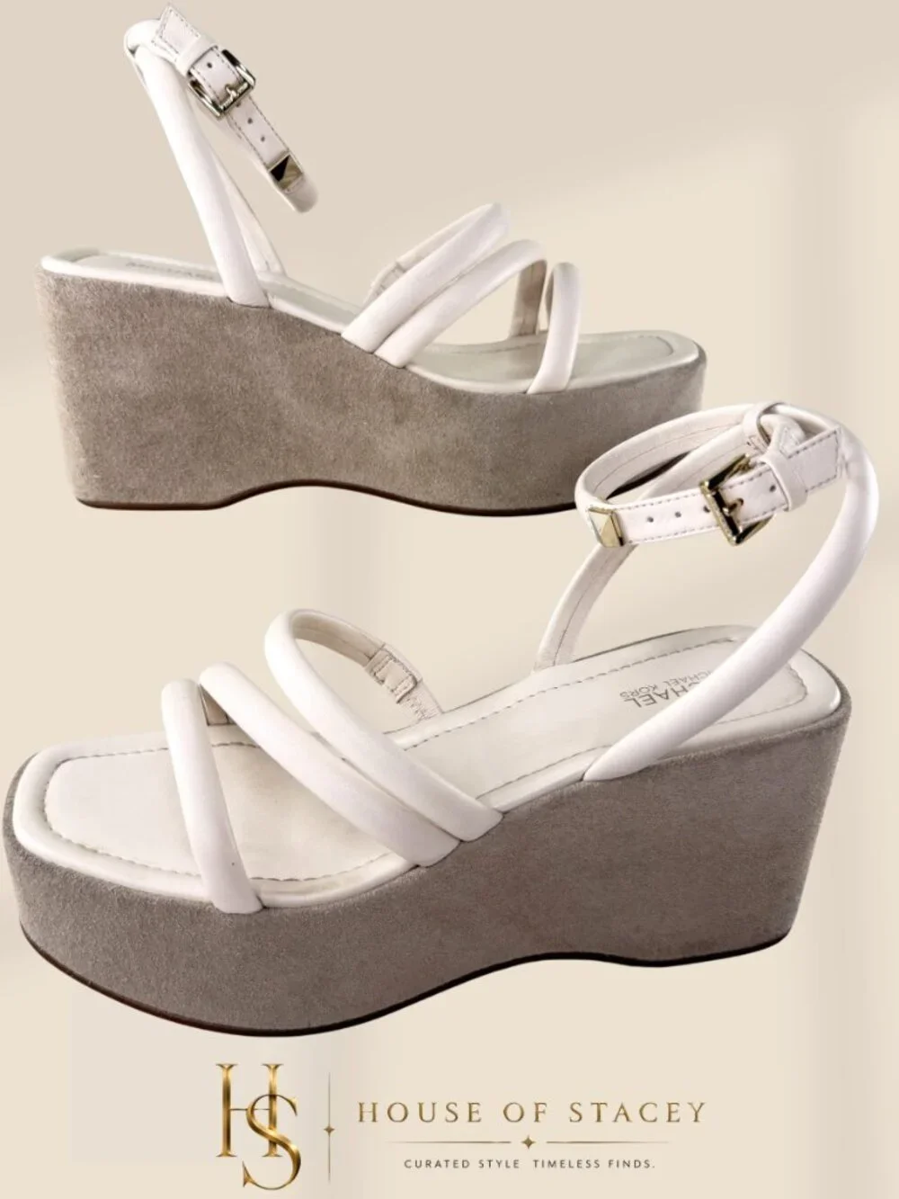 Michael Kors Platform Wedge Sandal White Cream Strap Size 8